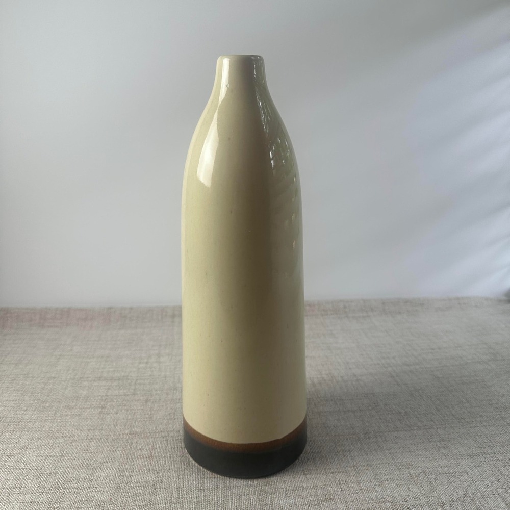 Ceramic Bottle Vase Cream Brown Neutral Decor Made in Thailand 12" Tall